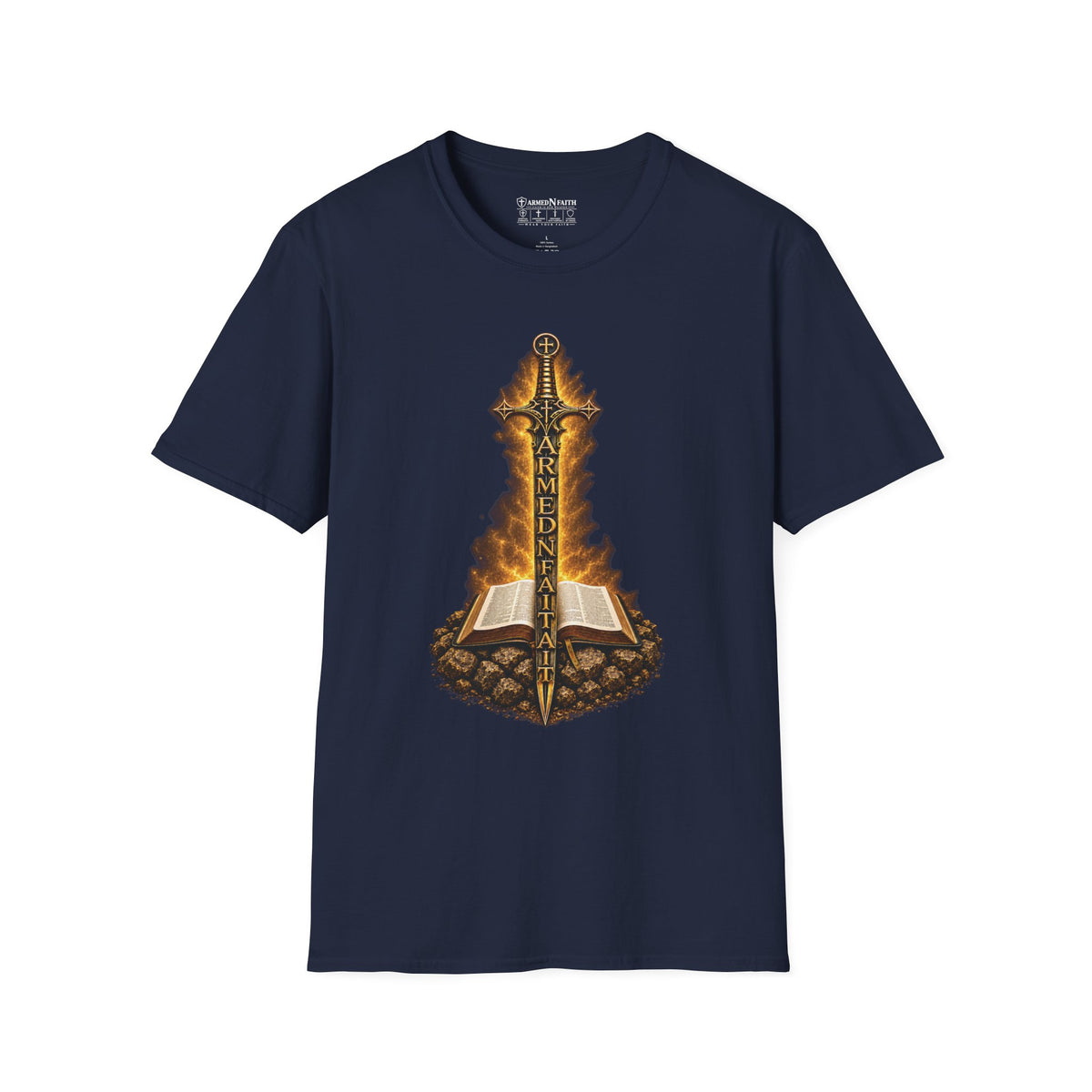 Armed N Faith Flaming Sword & Bible Tee