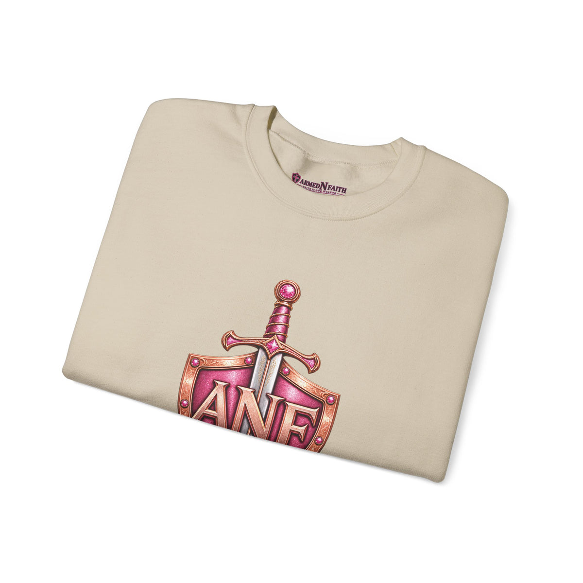 Armed N Faith Shield & Sword Crewneck Sweatshirt — Pink ANF Emblem