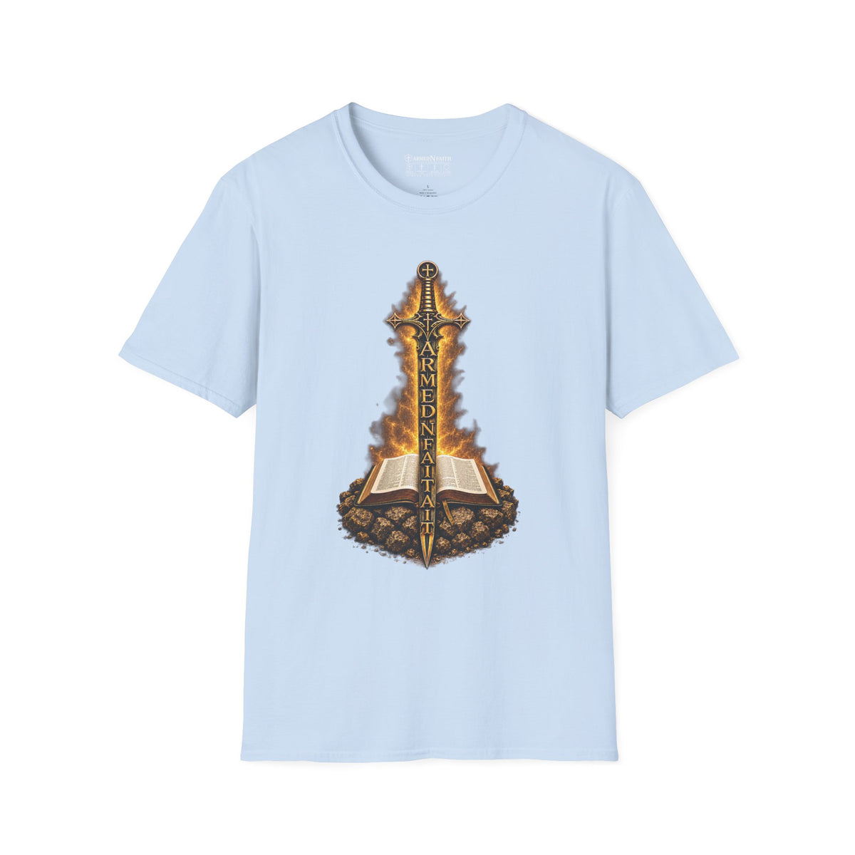 Armed N Faith Flaming Sword & Bible Tee
