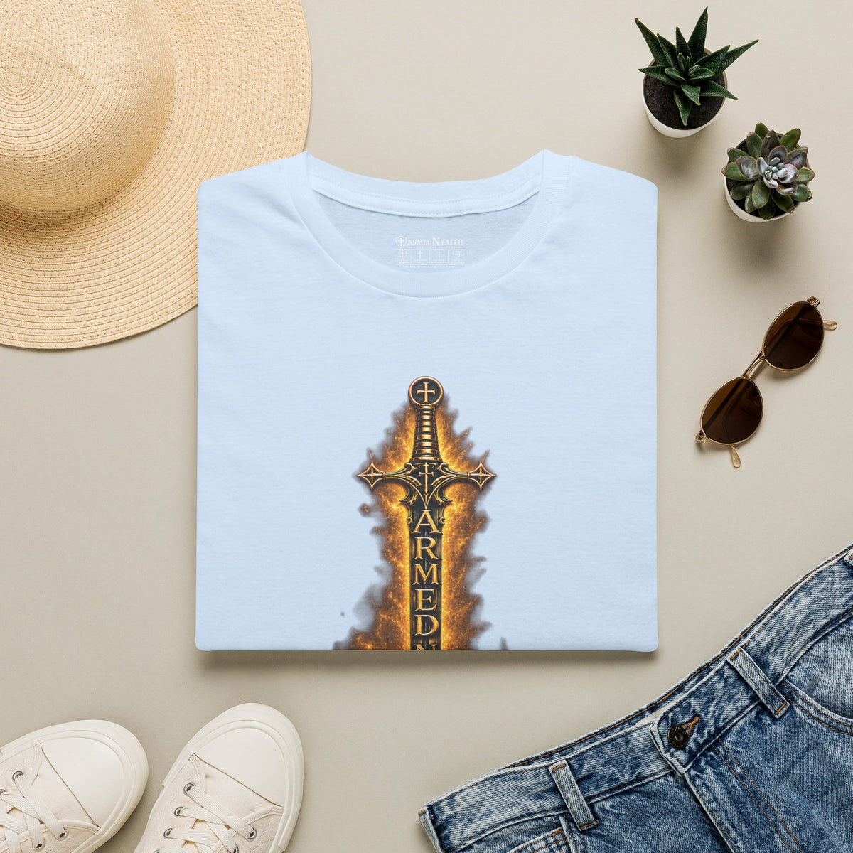 Armed N Faith Flaming Sword & Bible Tee