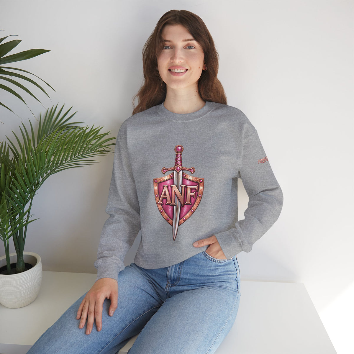 Armed N Faith Shield & Sword Crewneck Sweatshirt — Pink ANF Emblem