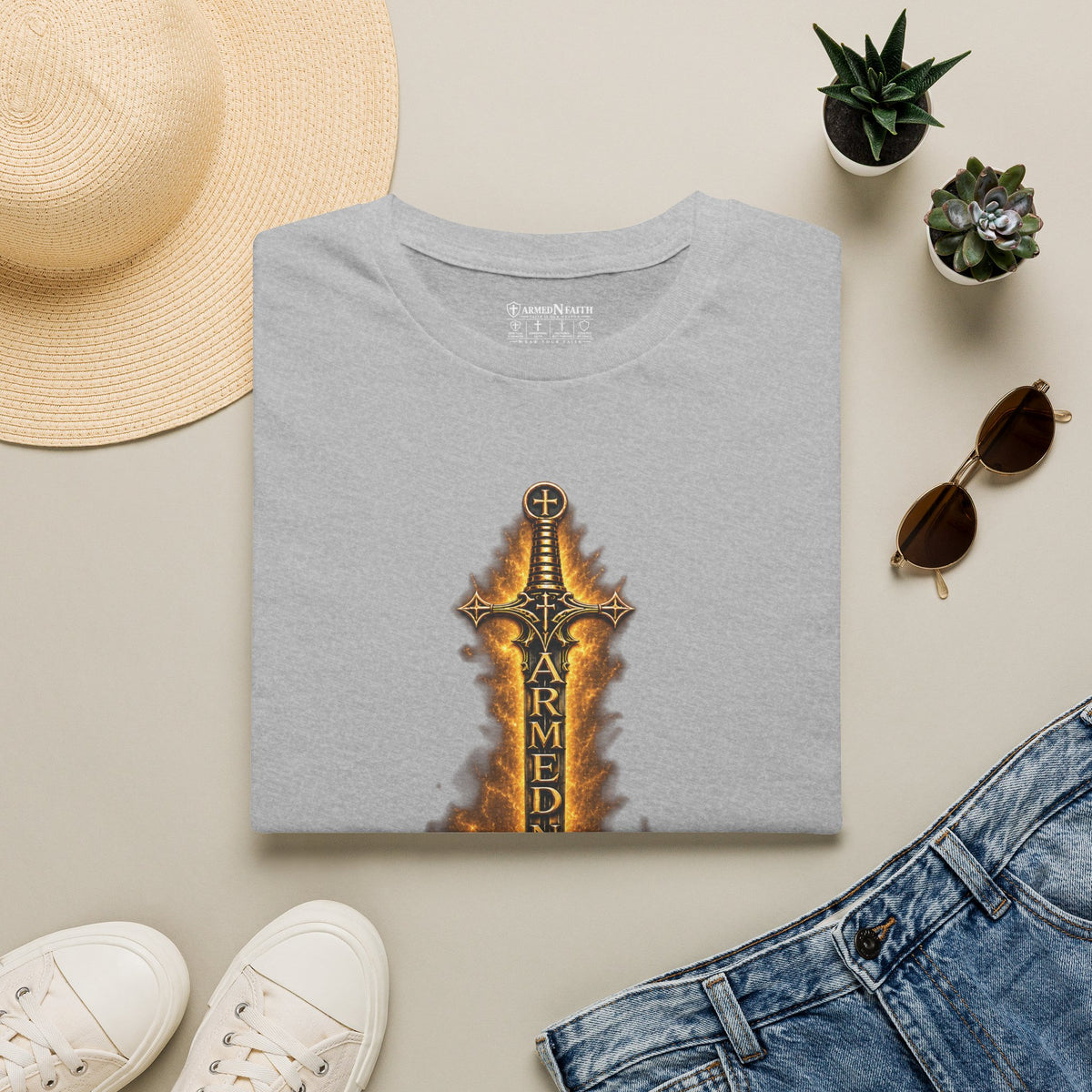 Armed N Faith Flaming Sword & Bible Tee