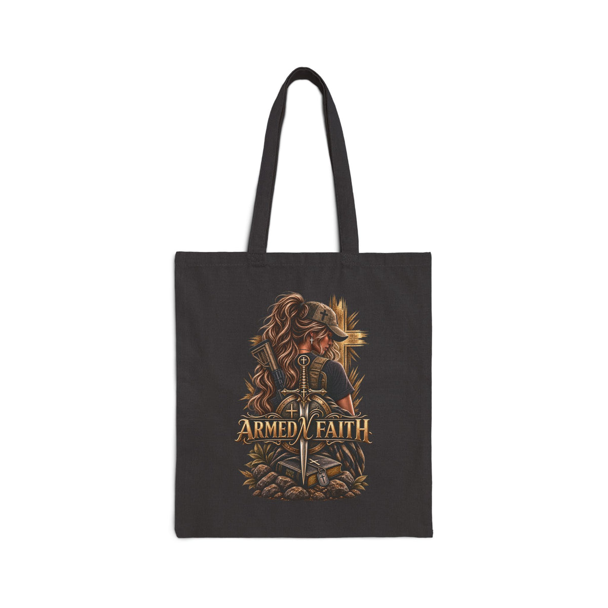 Armed N Faith Canvas Tote Bag — Sword & Lion Graphic