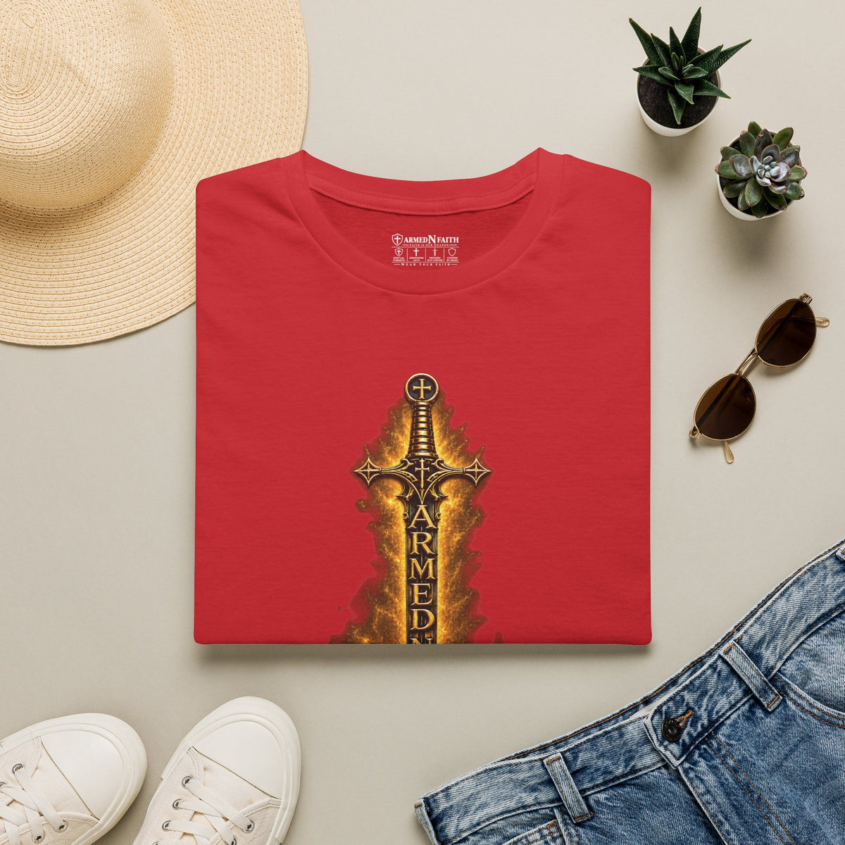 Armed N Faith Flaming Sword & Bible Tee