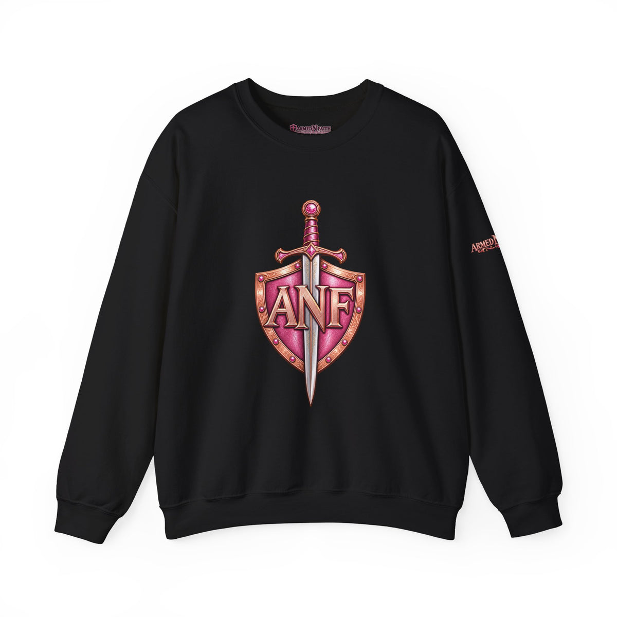 Armed N Faith Shield & Sword Crewneck Sweatshirt — Pink ANF Emblem