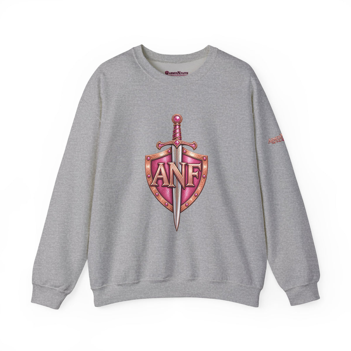 Armed N Faith Shield & Sword Crewneck Sweatshirt — Pink ANF Emblem