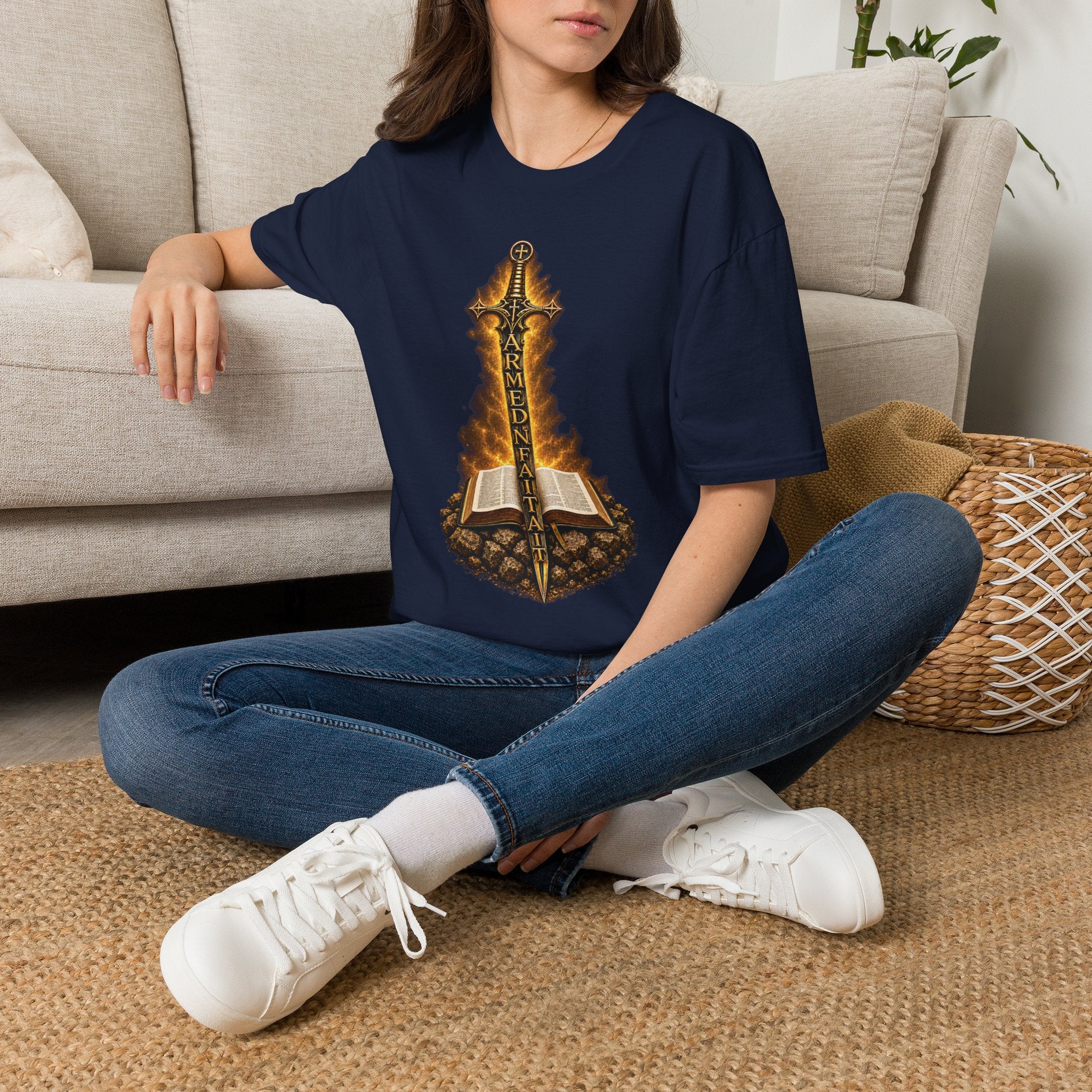 Armed N Faith Flaming Sword & Bible Tee