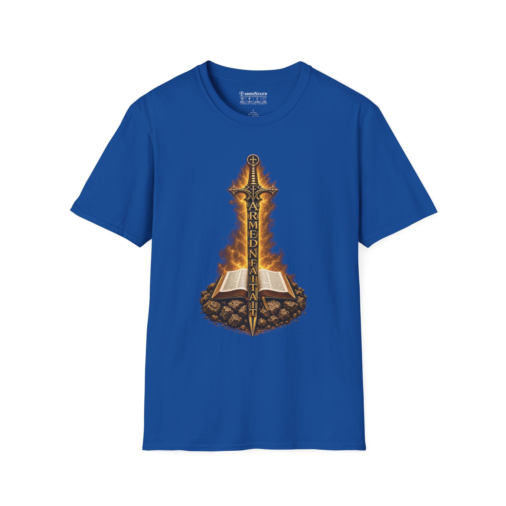 Armed N Faith Flaming Sword & Bible Tee