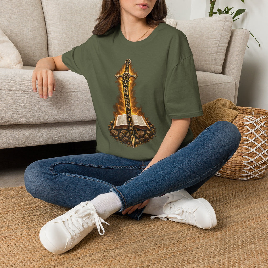 Armed N Faith Flaming Sword & Bible Tee