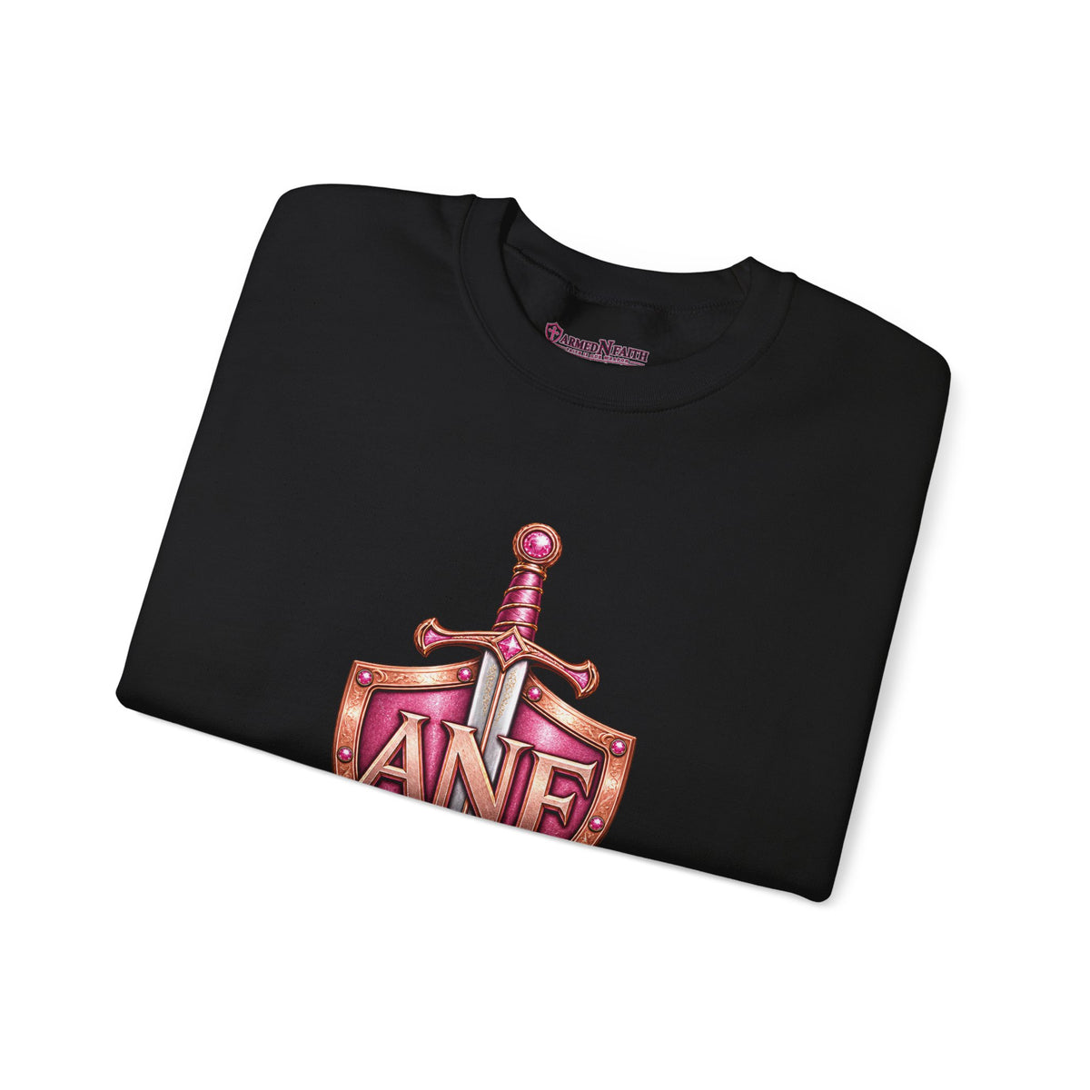 Armed N Faith Shield & Sword Crewneck Sweatshirt — Pink ANF Emblem