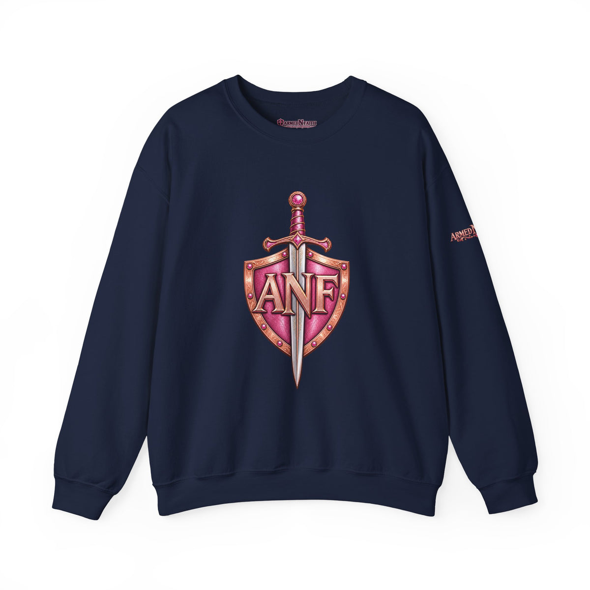 Armed N Faith Shield & Sword Crewneck Sweatshirt — Pink ANF Emblem