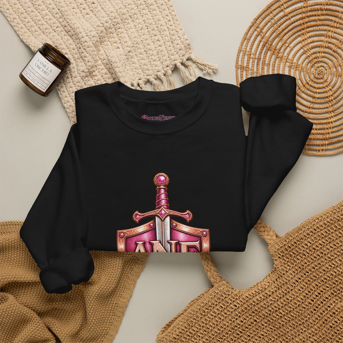 Armed N Faith Shield & Sword Crewneck Sweatshirt — Pink ANF Emblem