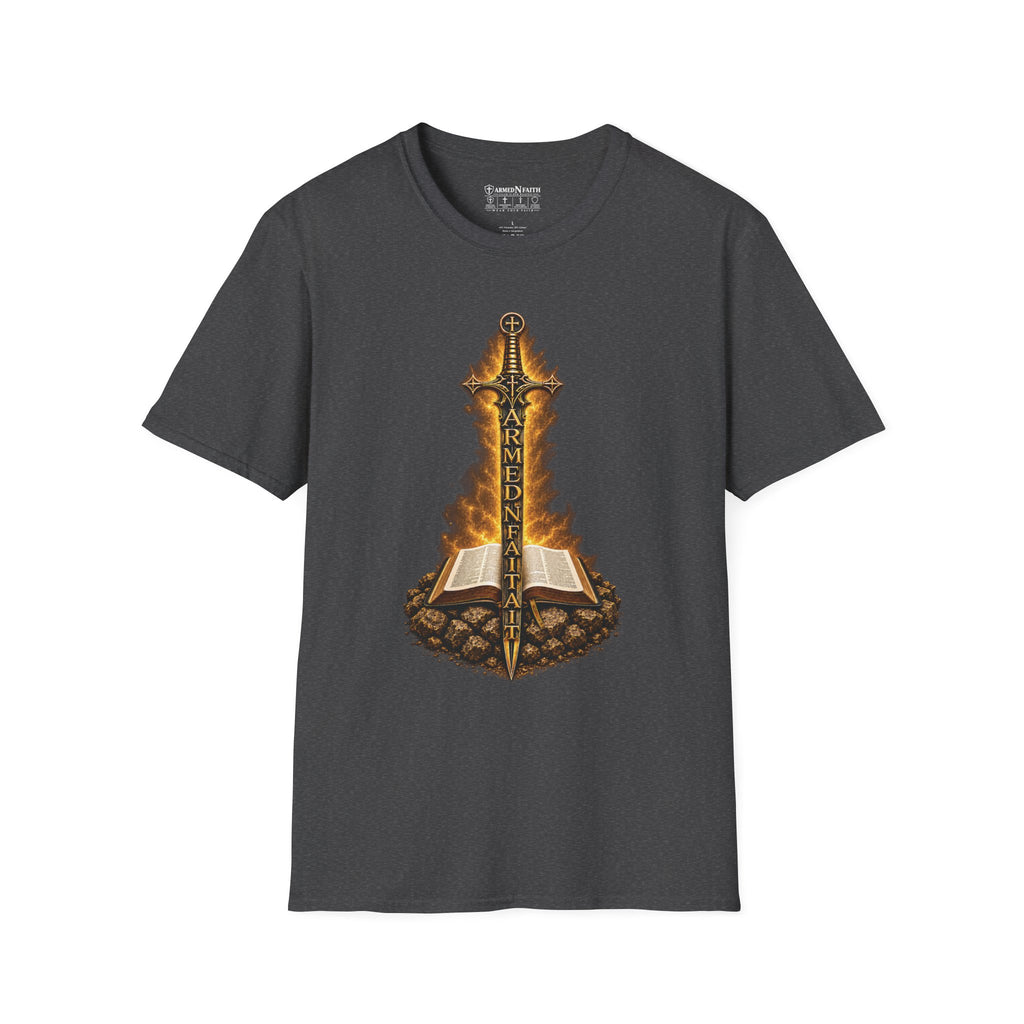 Armed N Faith Flaming Sword & Bible Tee