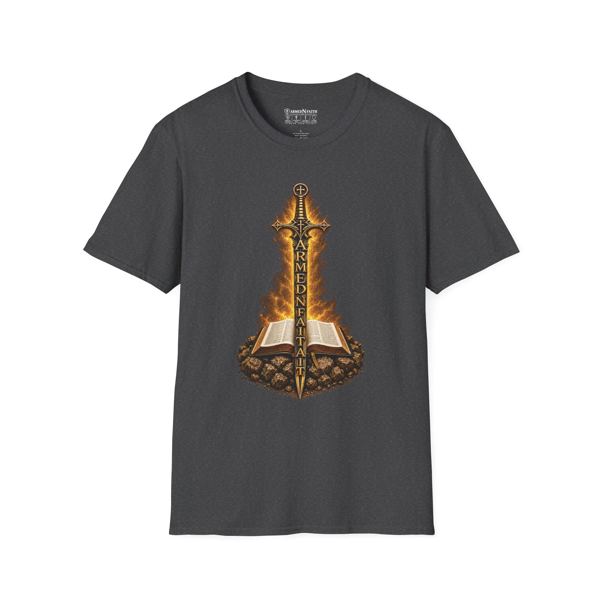 Armed N Faith Flaming Sword & Bible Tee