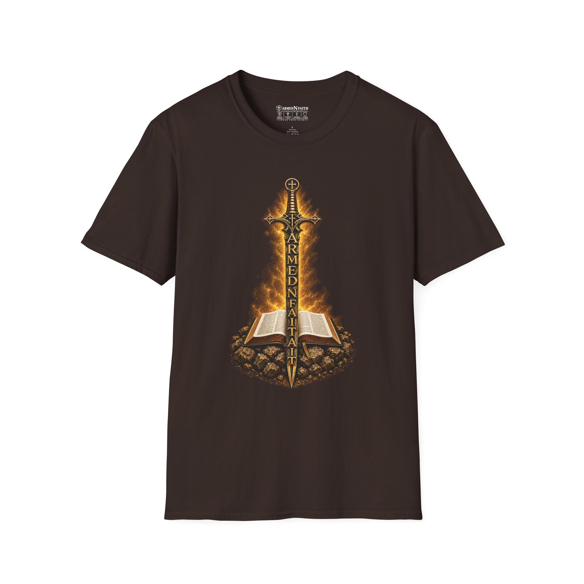Armed N Faith Flaming Sword & Bible Tee