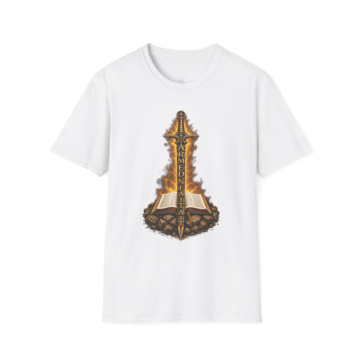 Armed N Faith Flaming Sword & Bible Tee