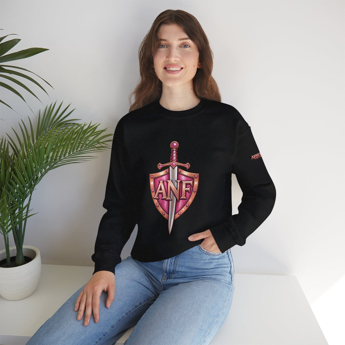 Armed N Faith Shield & Sword Crewneck Sweatshirt — Pink ANF Emblem