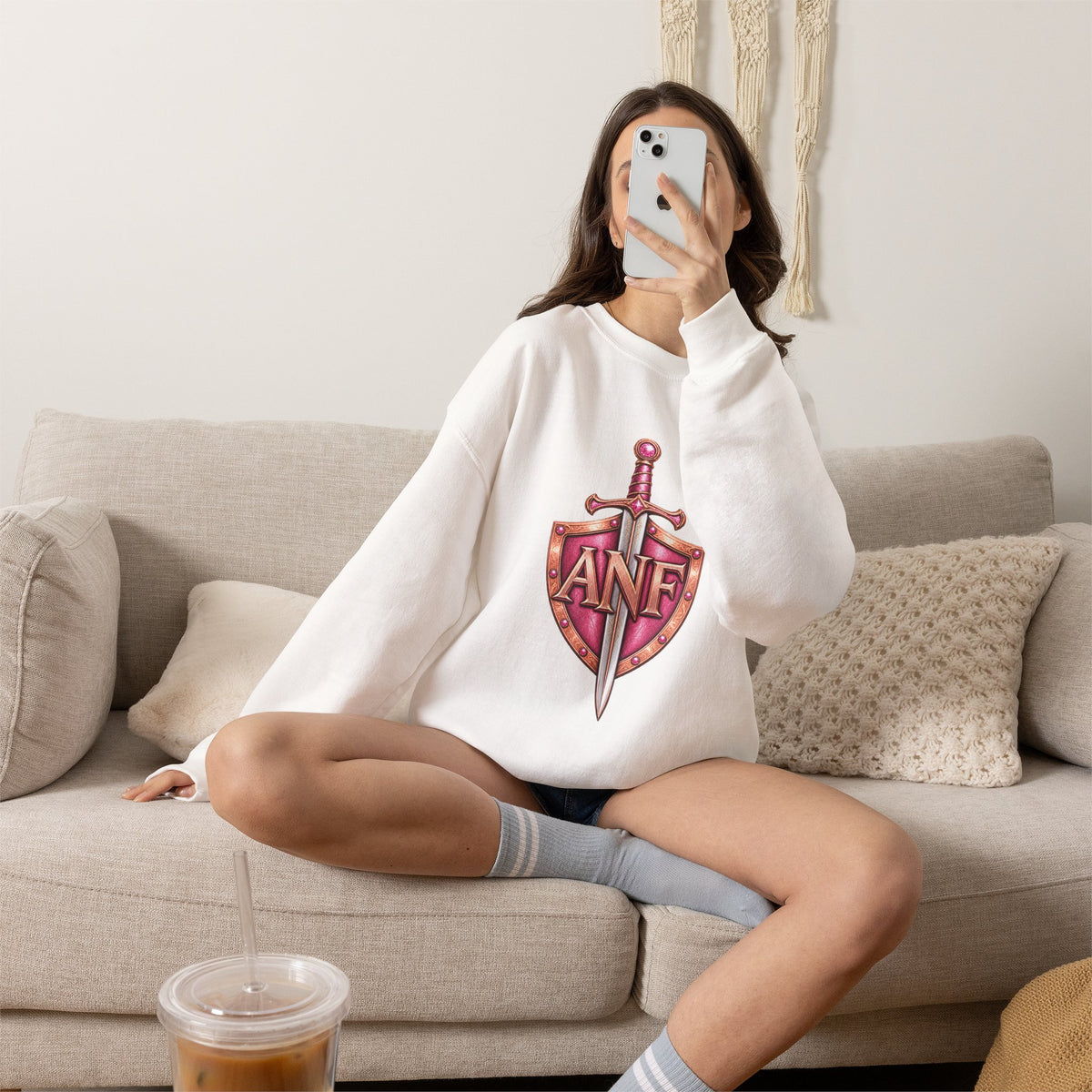Armed N Faith Shield & Sword Crewneck Sweatshirt — Pink ANF Emblem