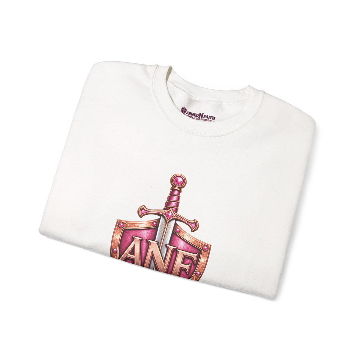 Armed N Faith Shield & Sword Crewneck Sweatshirt — Pink ANF Emblem
