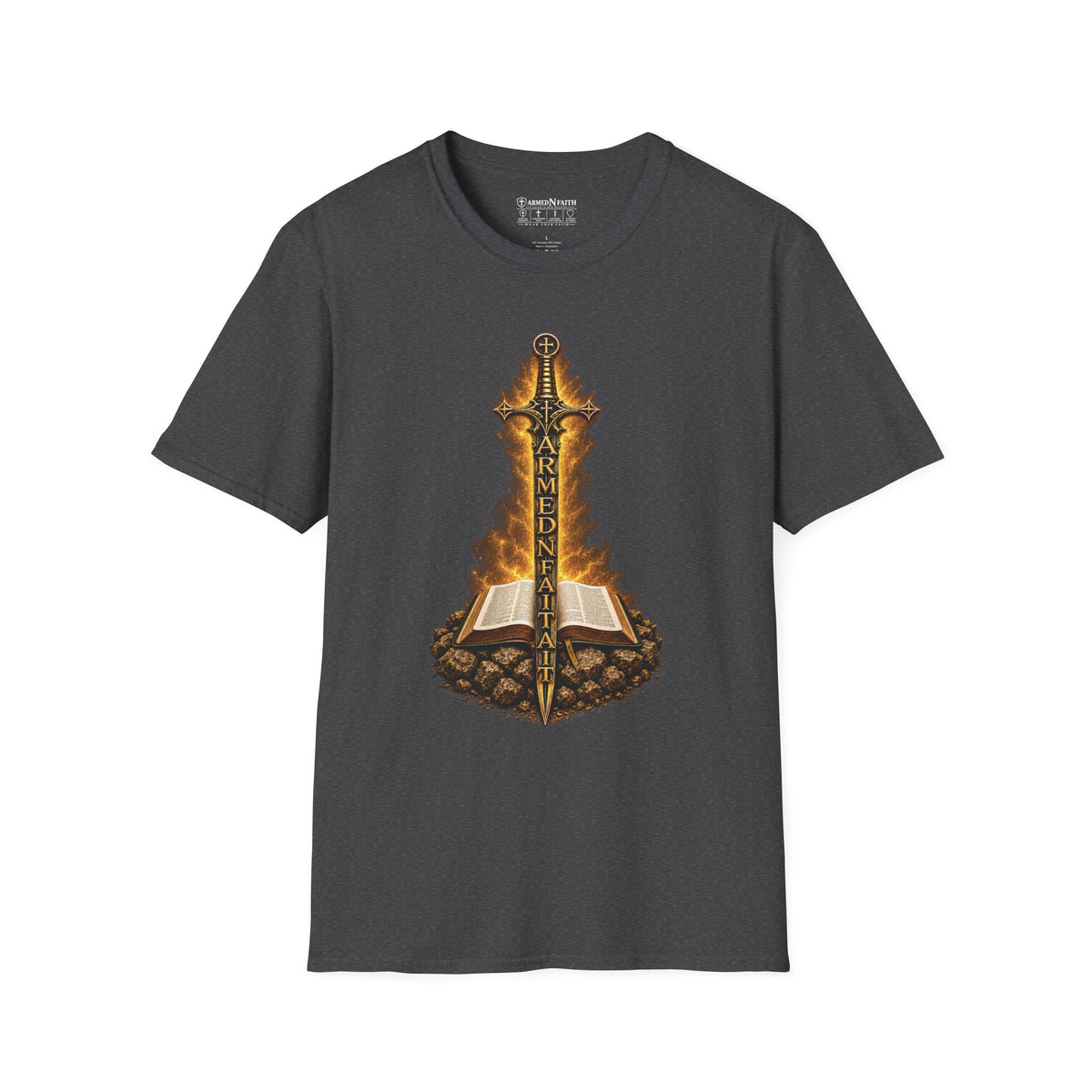 Armed N Faith Flaming Sword & Bible Tee