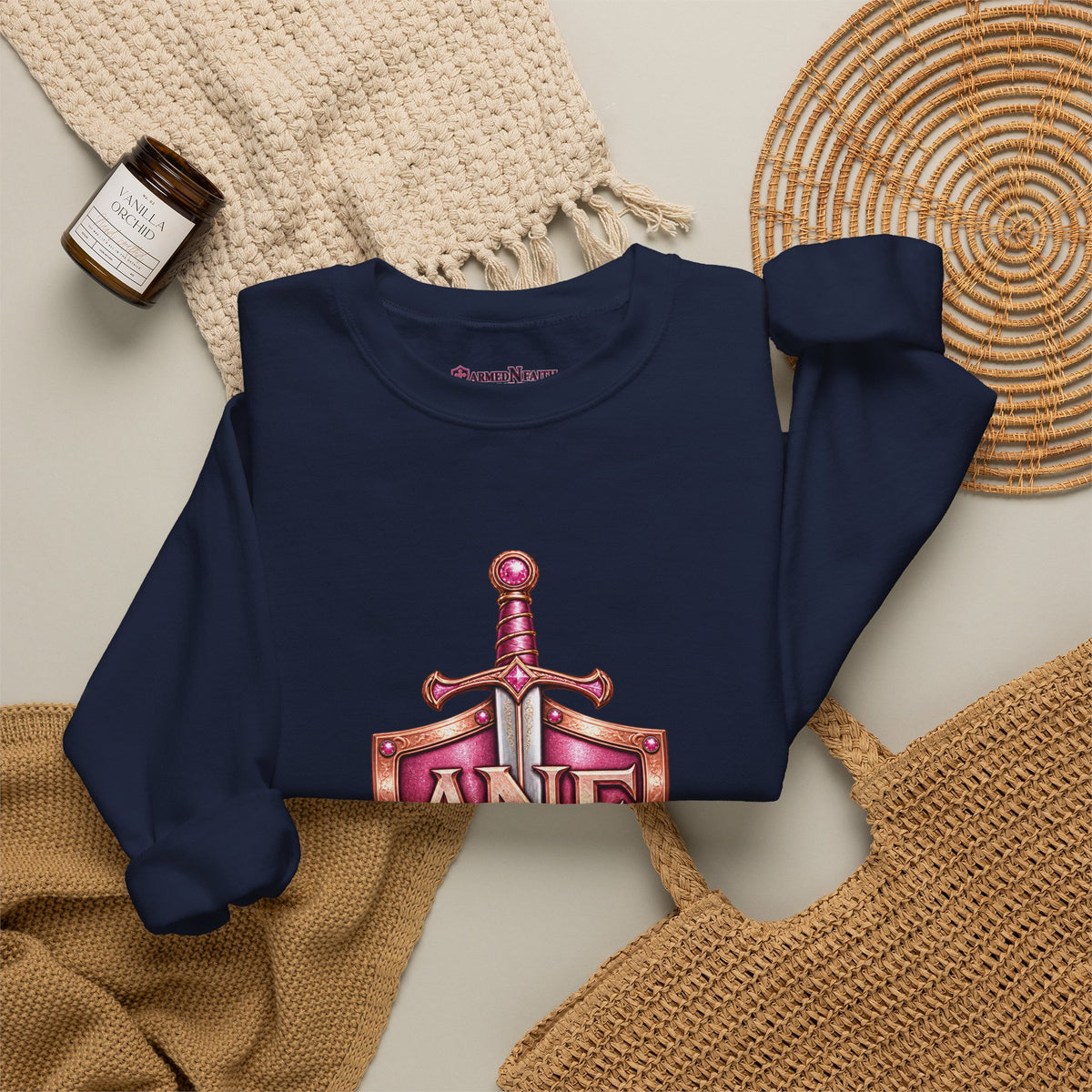 Armed N Faith Shield & Sword Crewneck Sweatshirt — Pink ANF Emblem