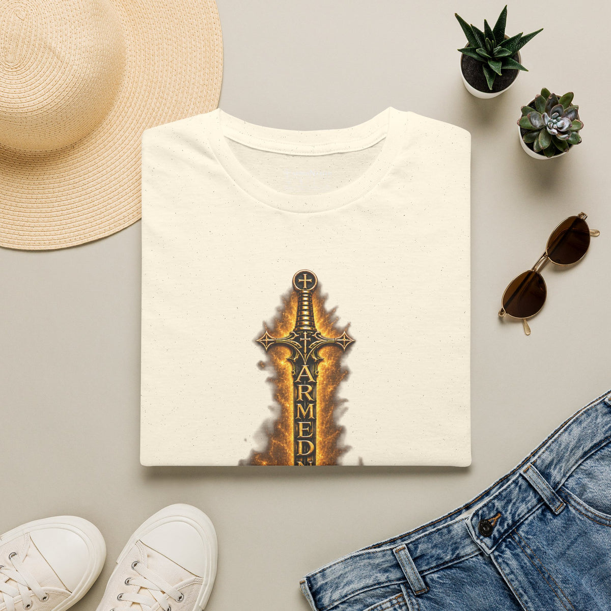 Armed N Faith Flaming Sword & Bible Tee