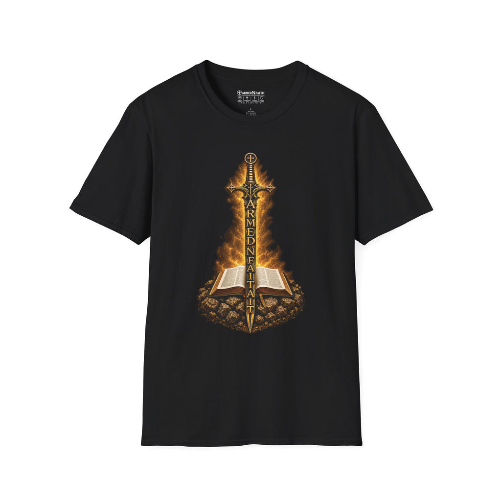 Armed N Faith Flaming Sword & Bible Tee