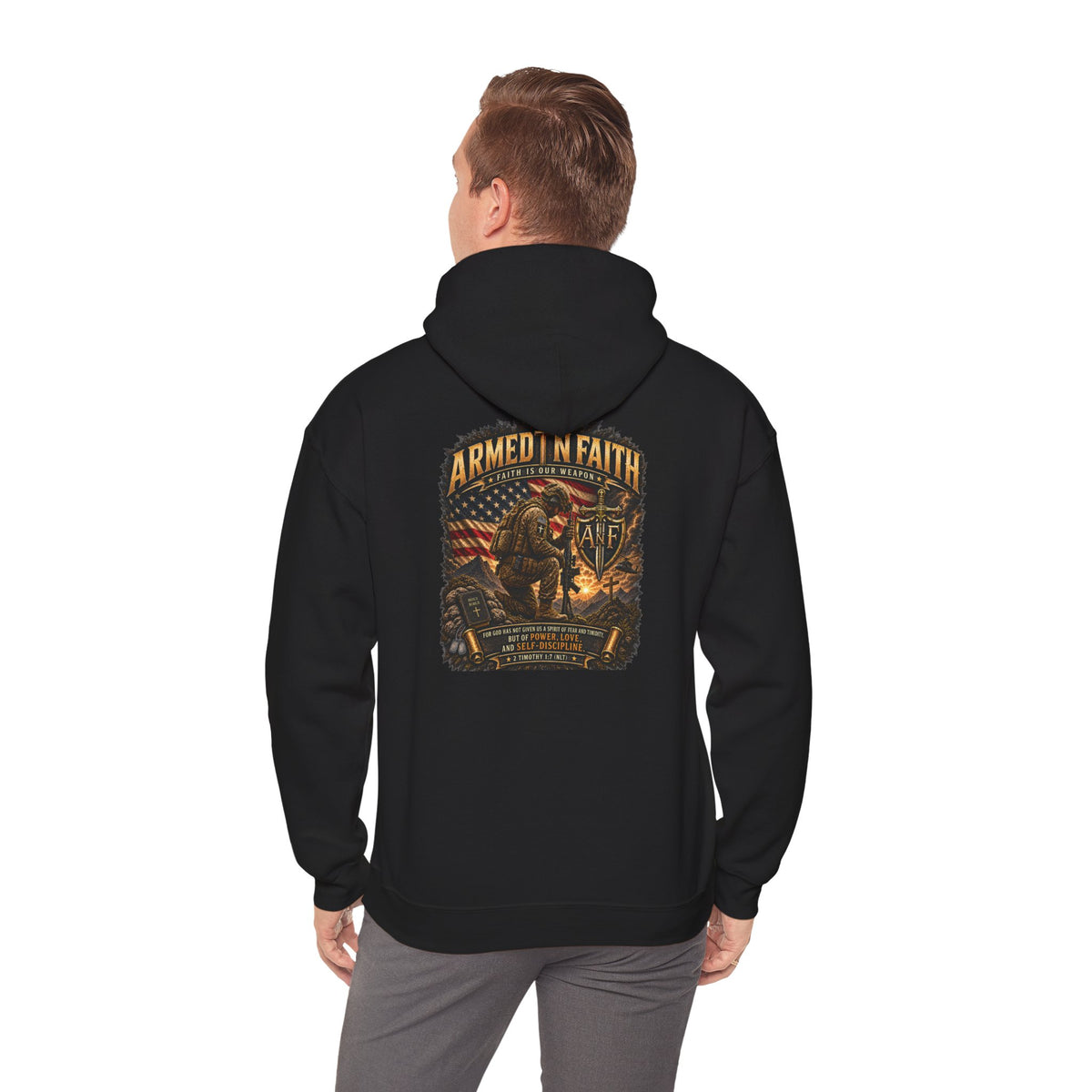 Armed N Faith Kneeling Soldier Hoodie