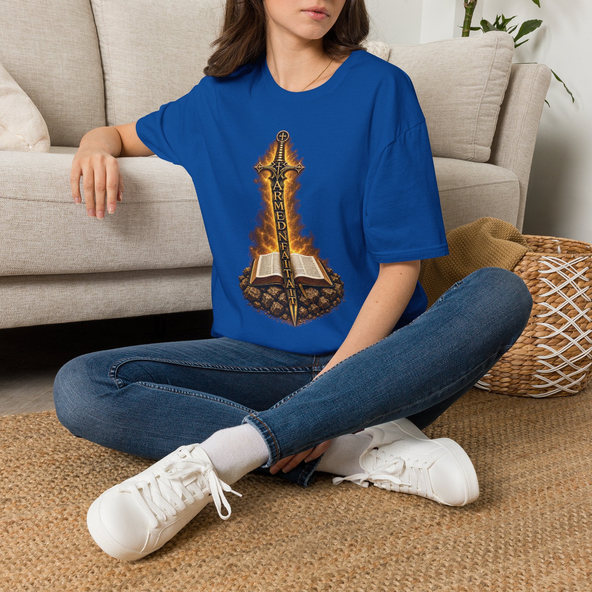 Armed N Faith Flaming Sword & Bible Tee