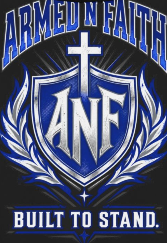 Christian Shield Hoodie, Faith Based Cross Sweatshirt, Blue Varsity Graphic Hoodie, Built to Stand | Armed N Faith
