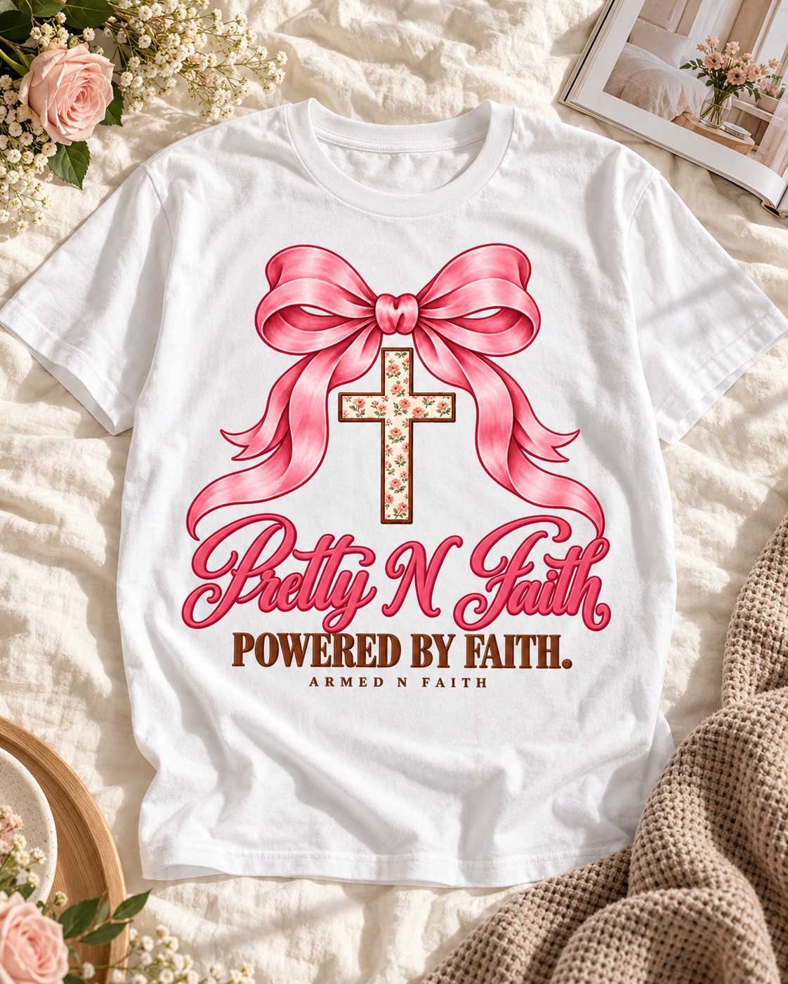 Christian Women’s Boutique T‑Shirt – Floral Faith Tee | Pretty N Faith by Armed N Faith