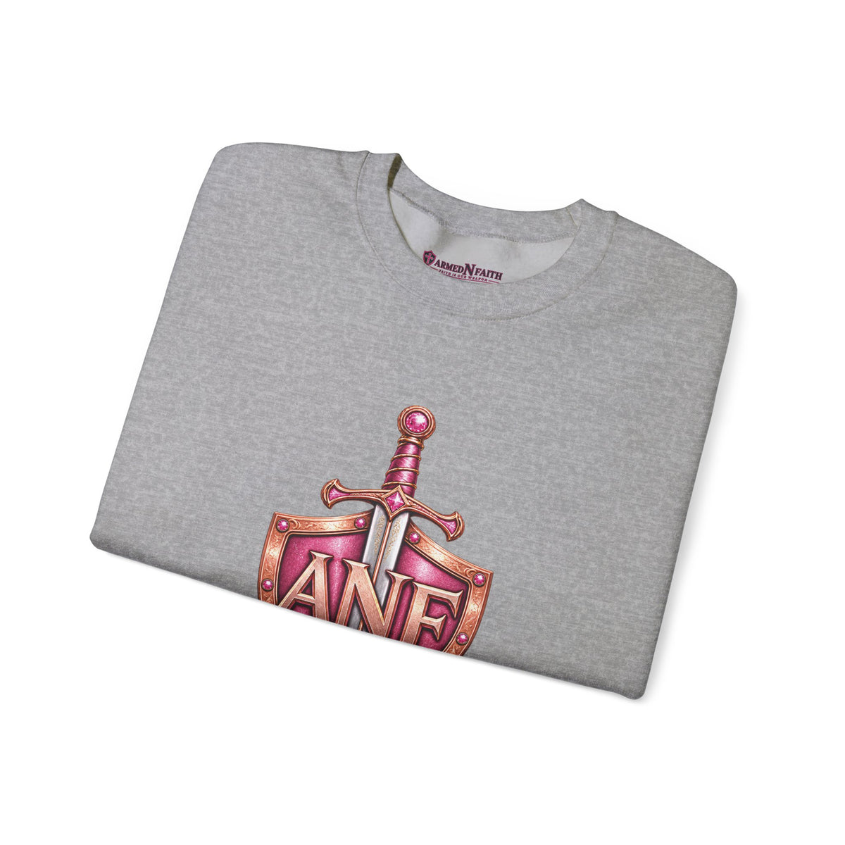Armed N Faith Shield & Sword Crewneck Sweatshirt — Pink ANF Emblem