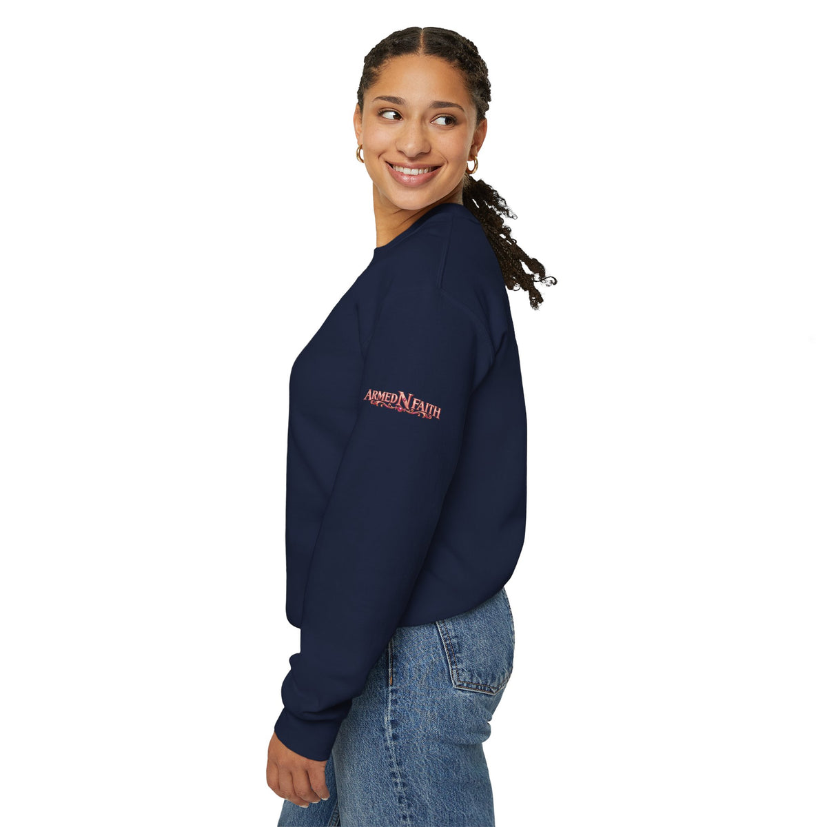 Armed N Faith Shield & Sword Crewneck Sweatshirt — Pink ANF Emblem