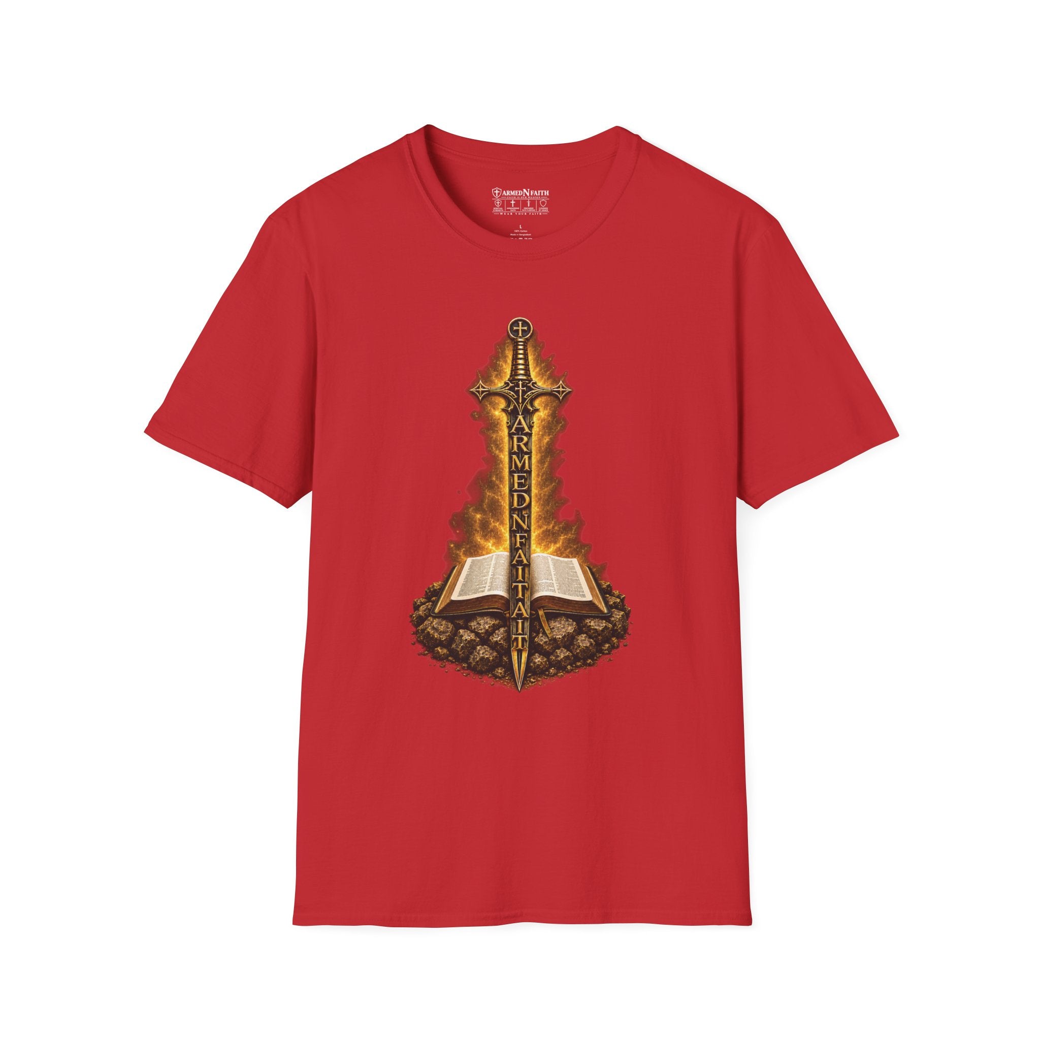 Armed N Faith Flaming Sword & Bible Tee
