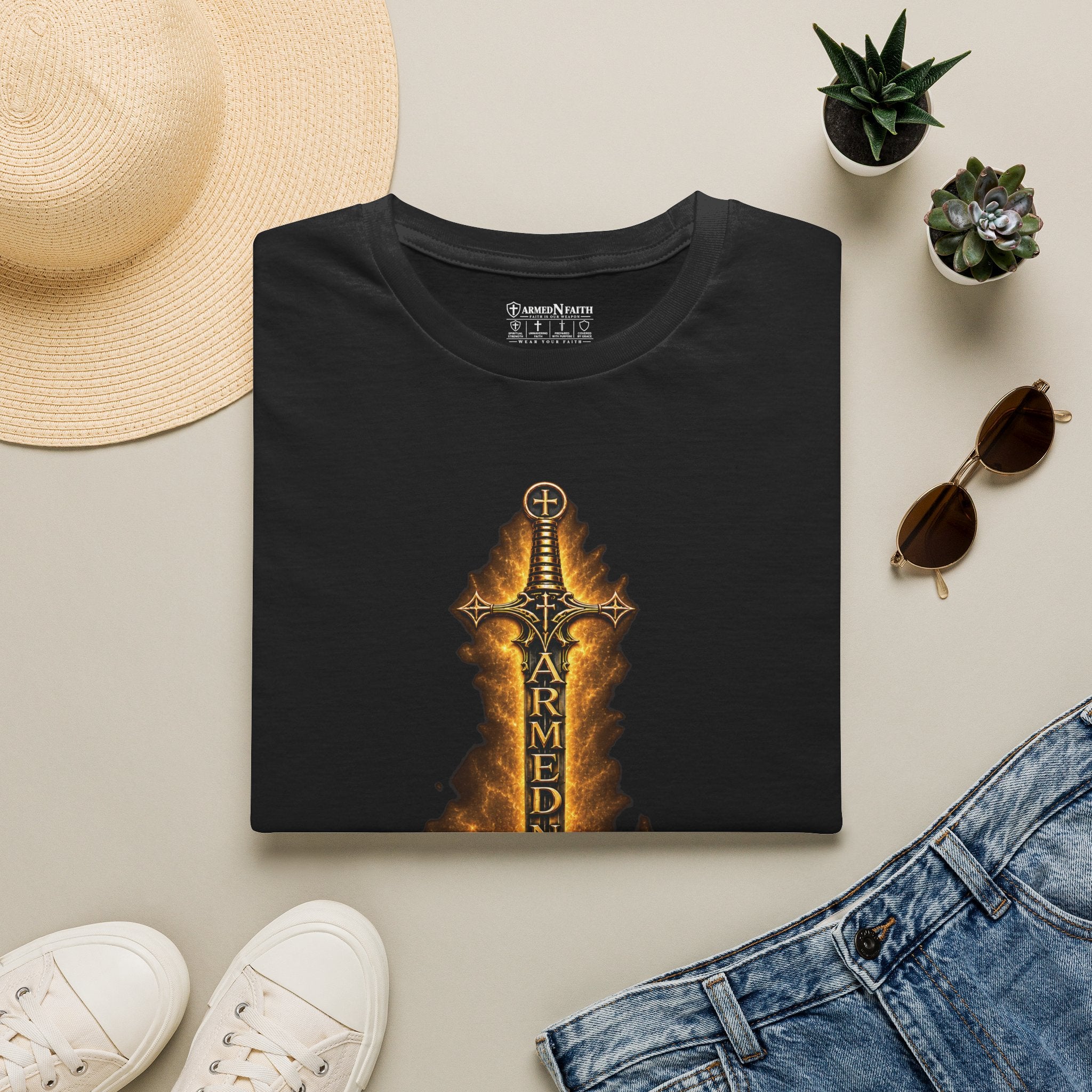 Armed N Faith Flaming Sword & Bible Tee