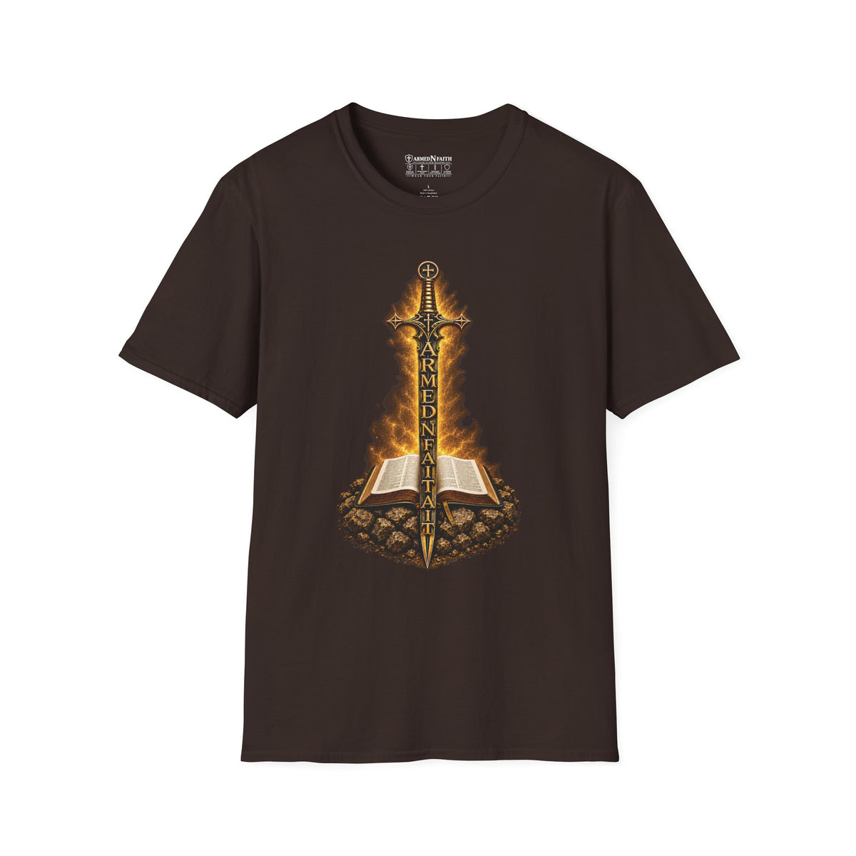 Armed N Faith Flaming Sword & Bible Tee