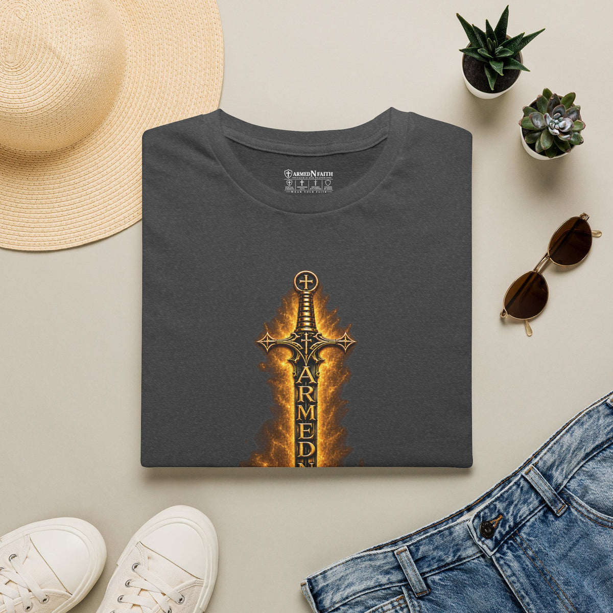Armed N Faith Flaming Sword & Bible Tee