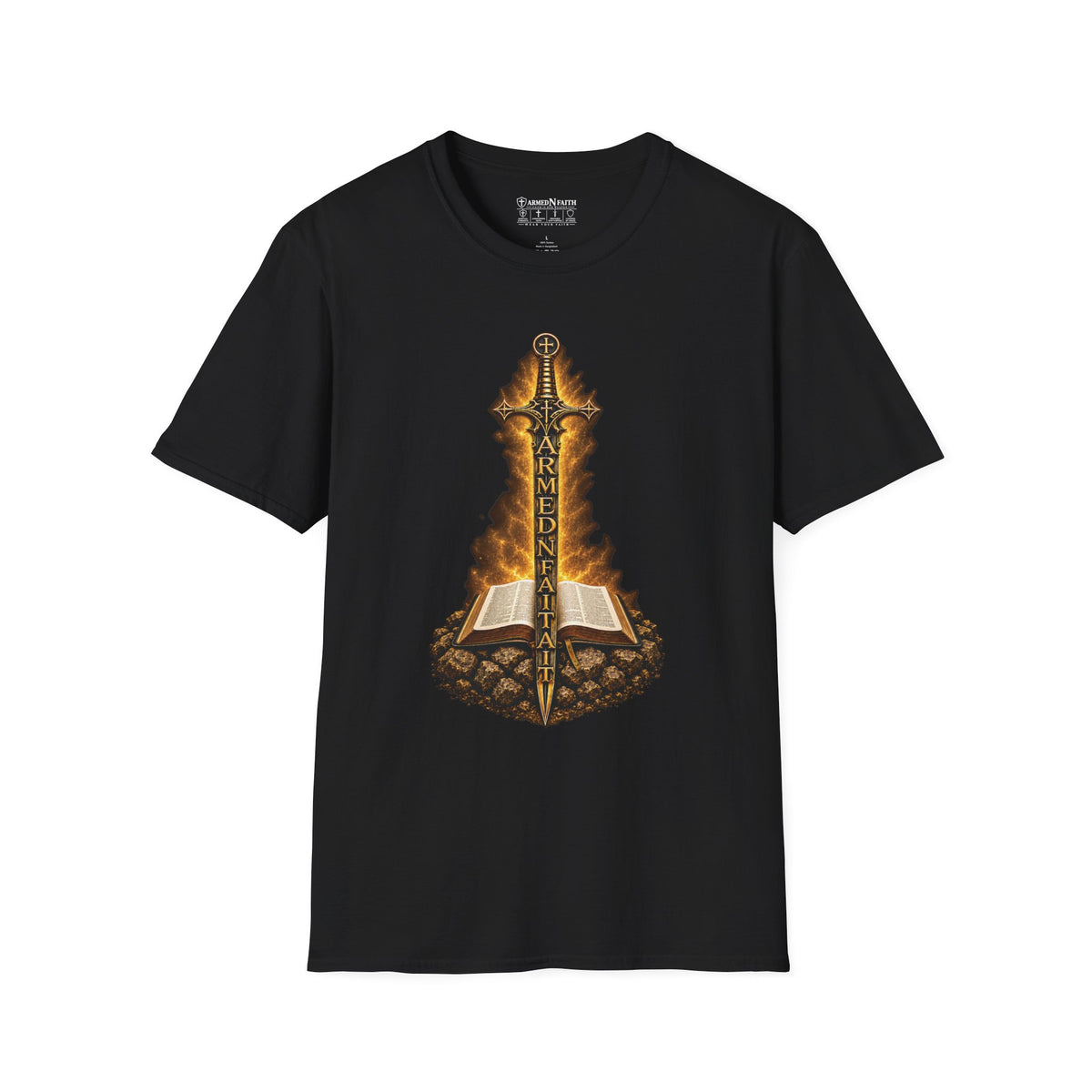 Armed N Faith Flaming Sword & Bible Tee