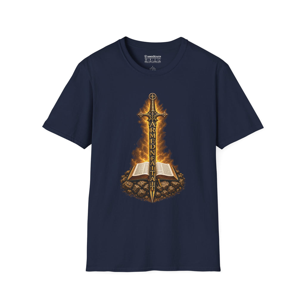 Armed N Faith Flaming Sword & Bible Tee