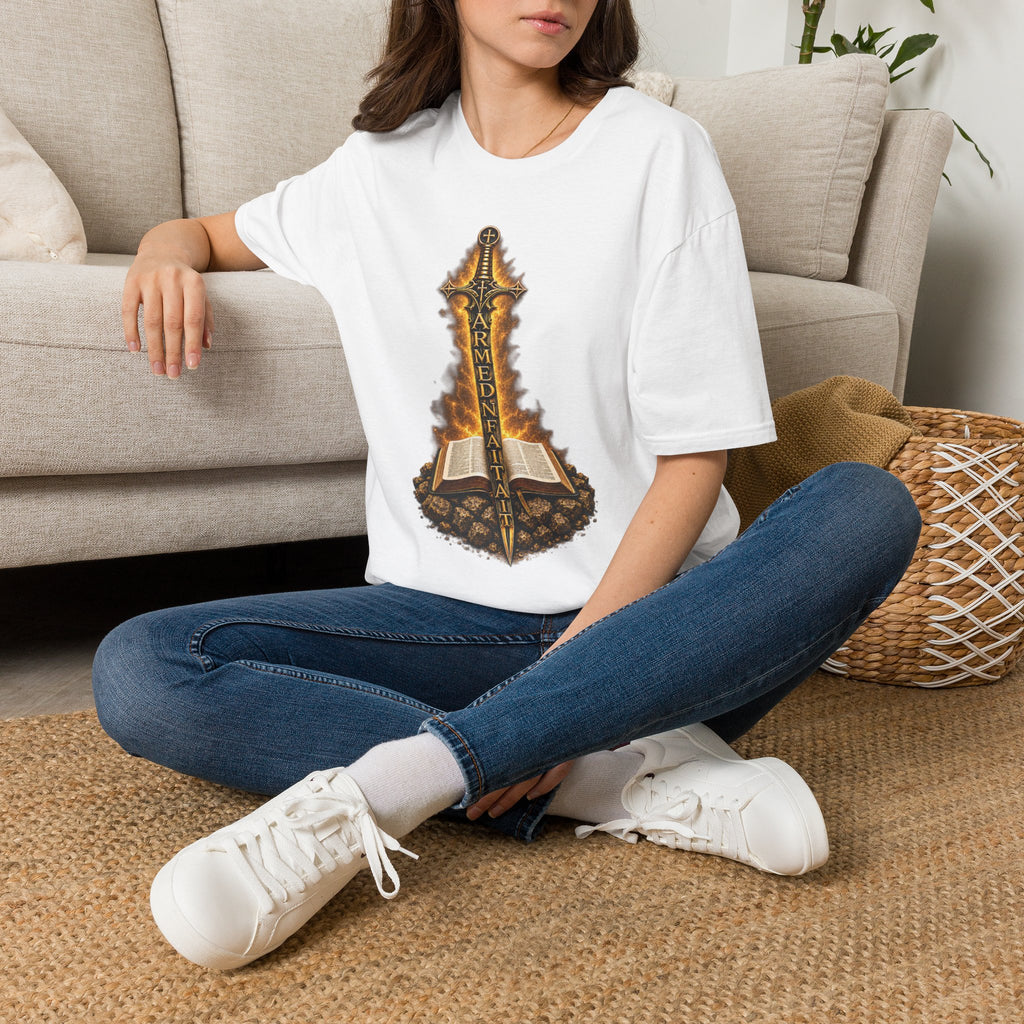 Armed N Faith Flaming Sword & Bible Tee