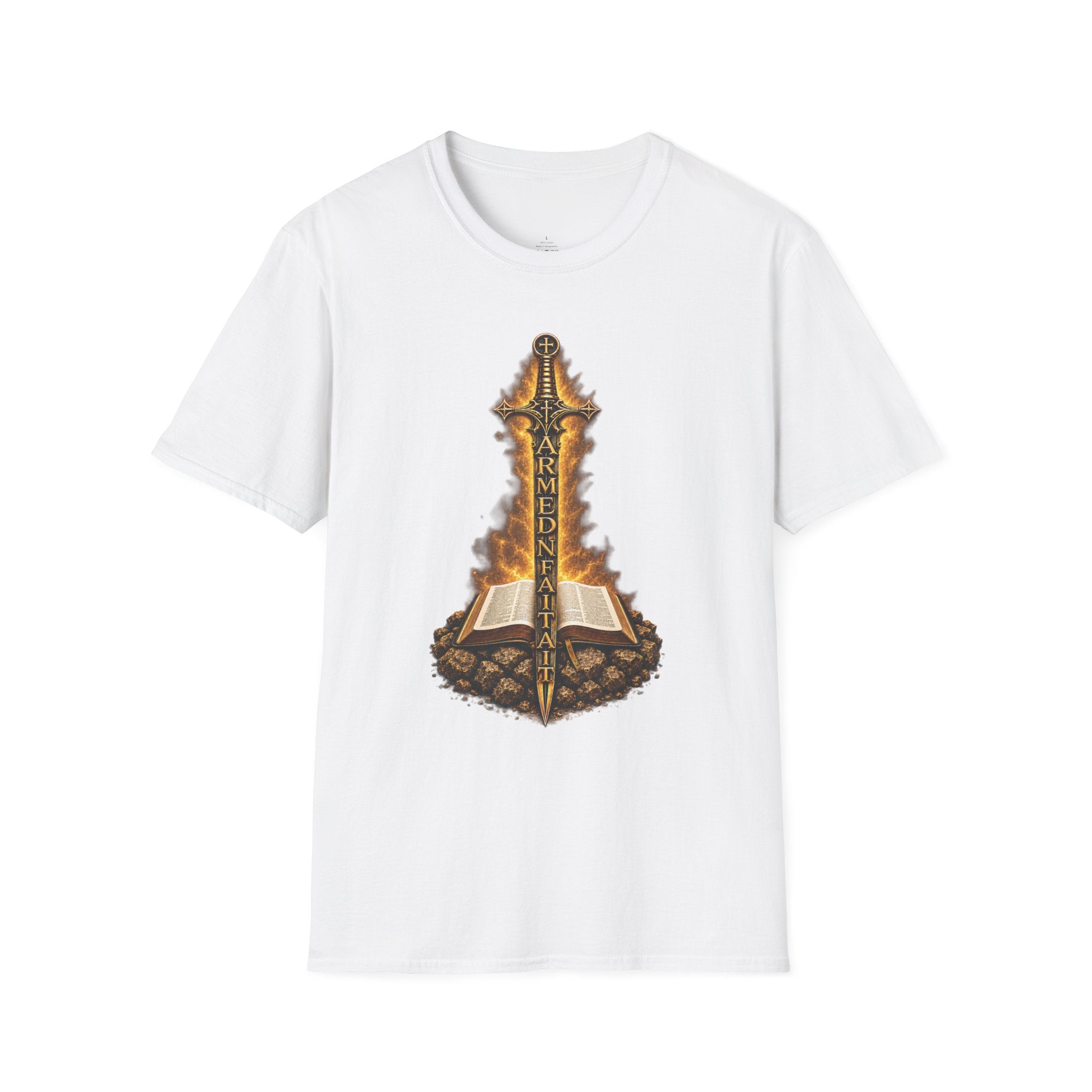 Armed N Faith Flaming Sword & Bible Tee