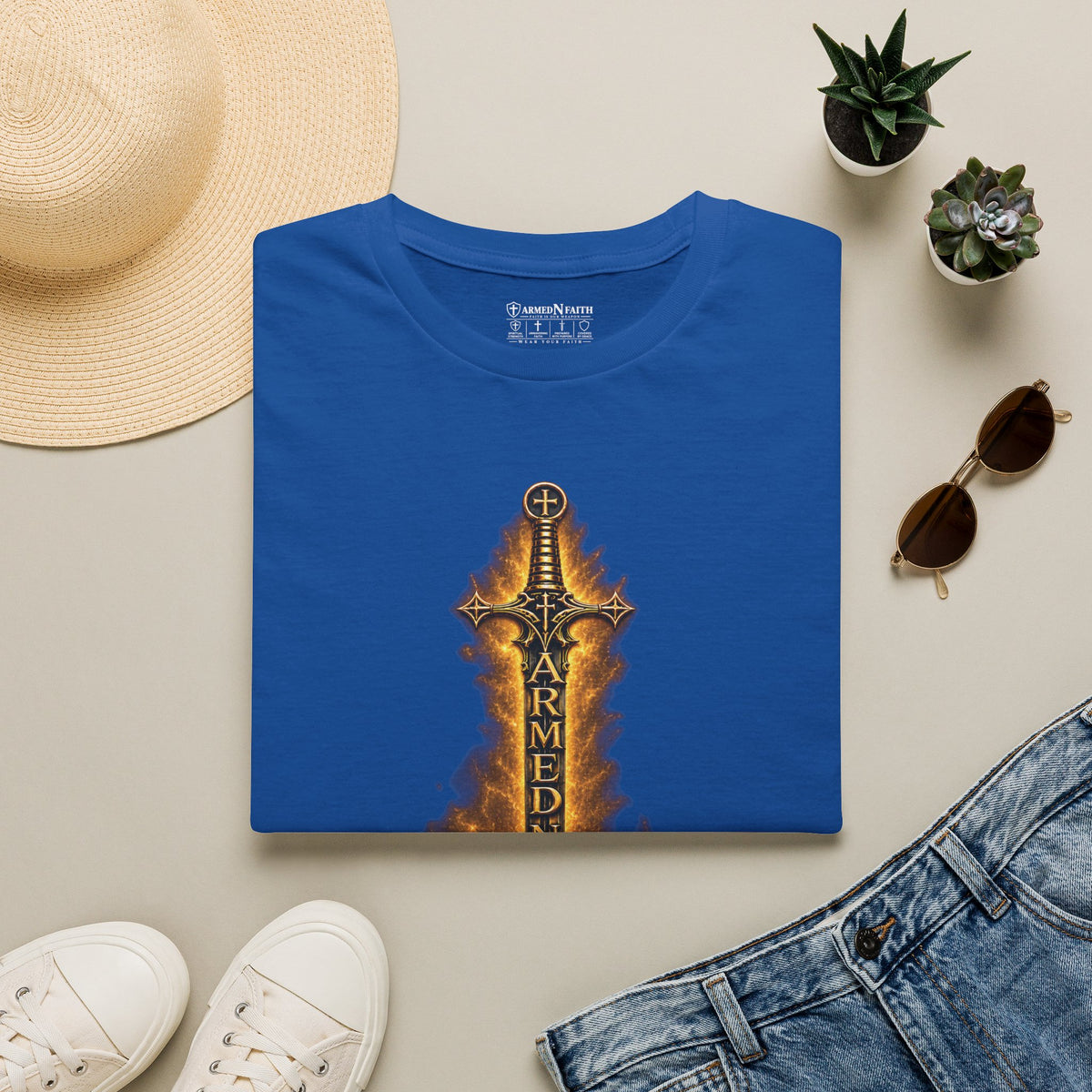 Armed N Faith Flaming Sword & Bible Tee
