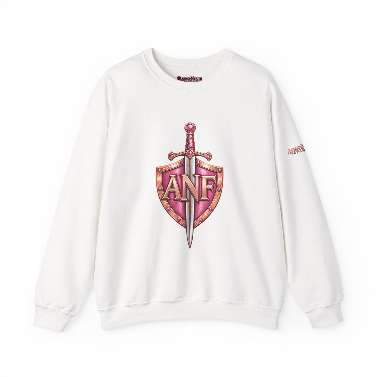 Armed N Faith Shield & Sword Crewneck Sweatshirt — Pink ANF Emblem