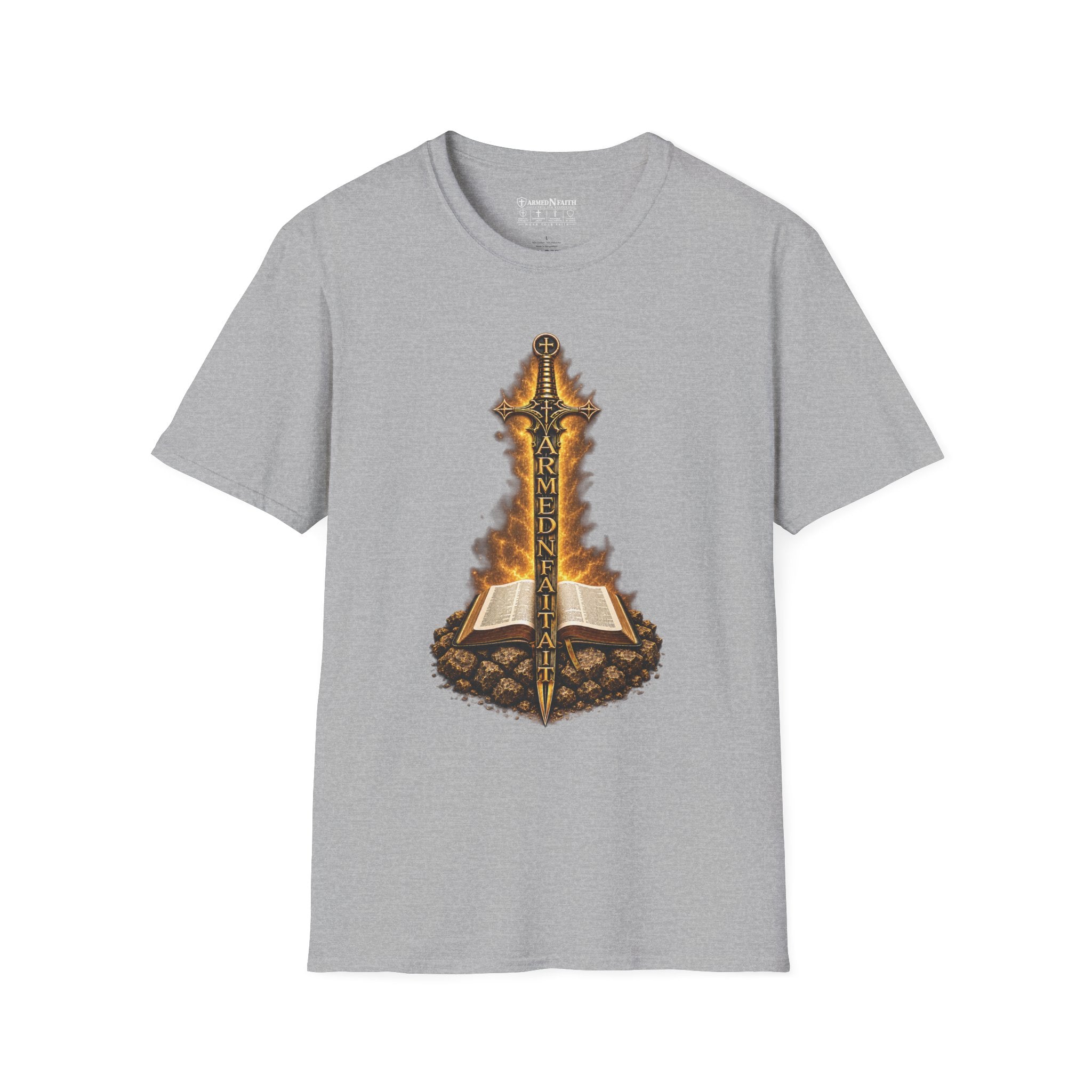 Armed N Faith Flaming Sword & Bible Tee