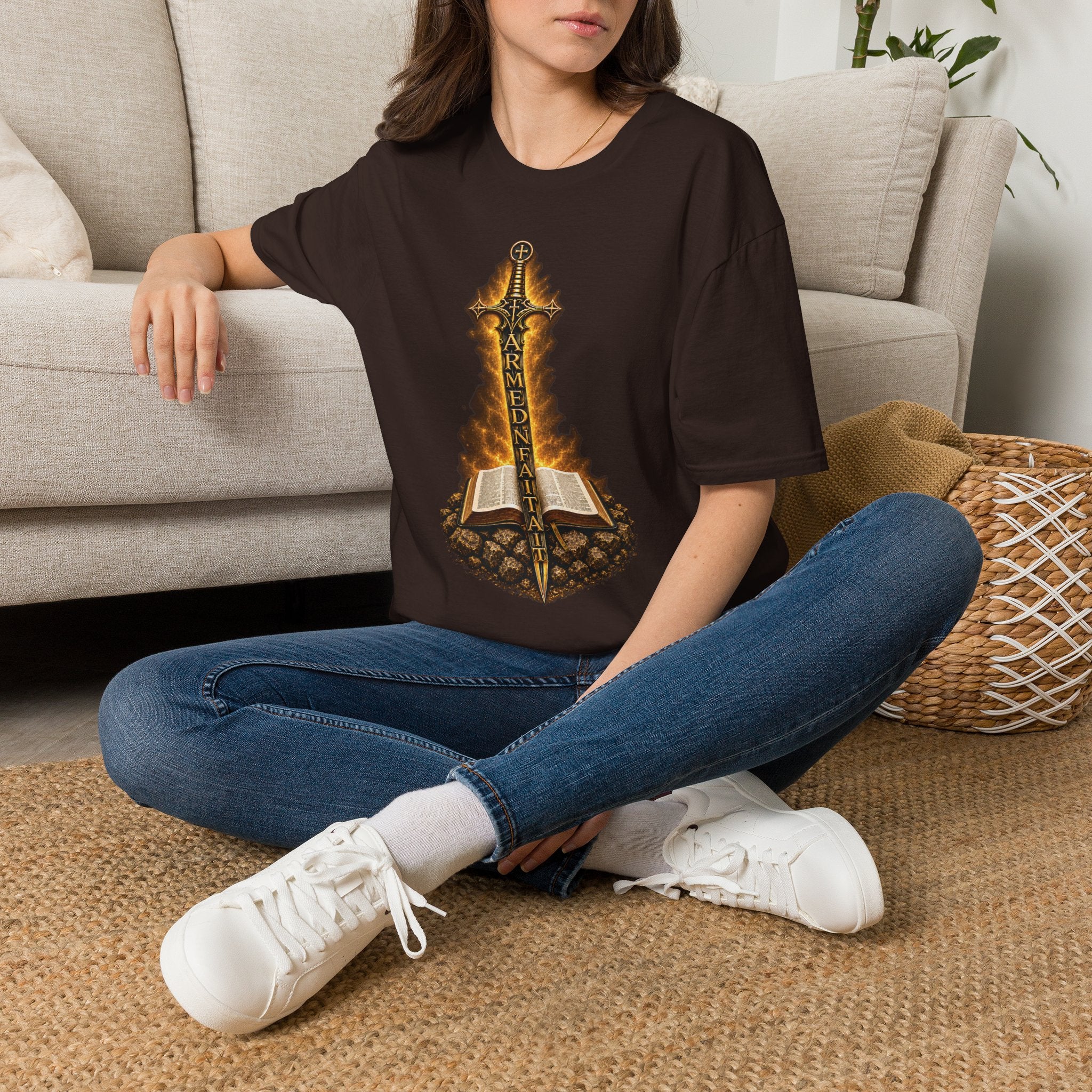 Armed N Faith Flaming Sword & Bible Tee