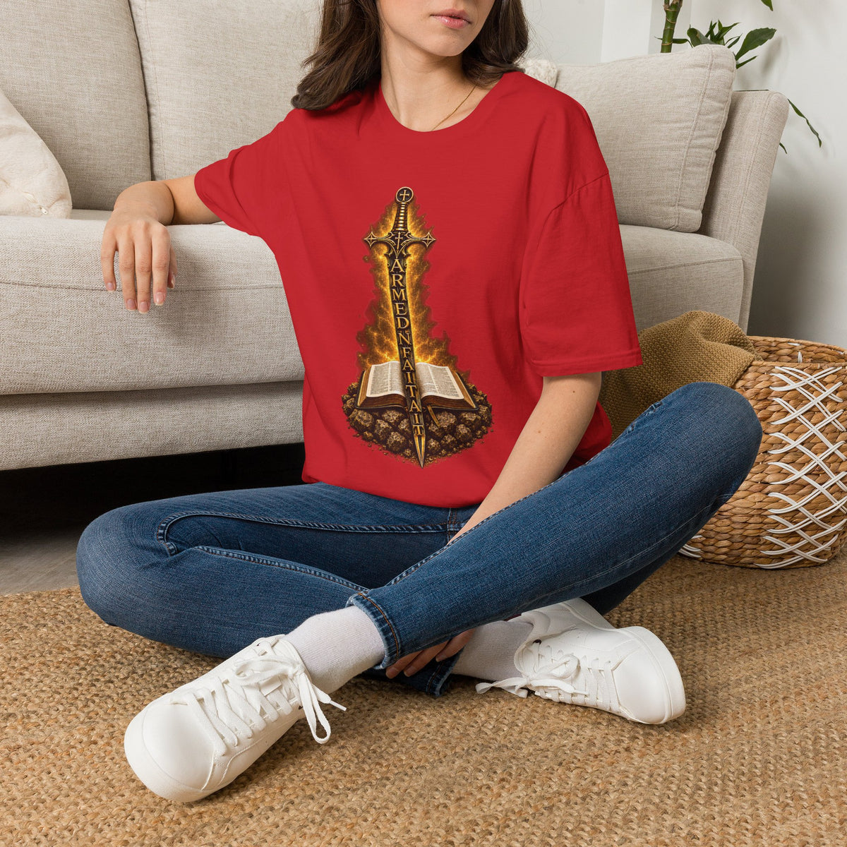 Armed N Faith Flaming Sword & Bible Tee